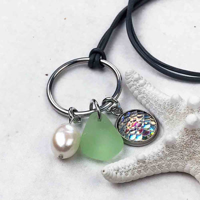 tarshine Rainbow Mermaid Dreams Necklace with Seafoam Sea Glass & Genuine Pearl