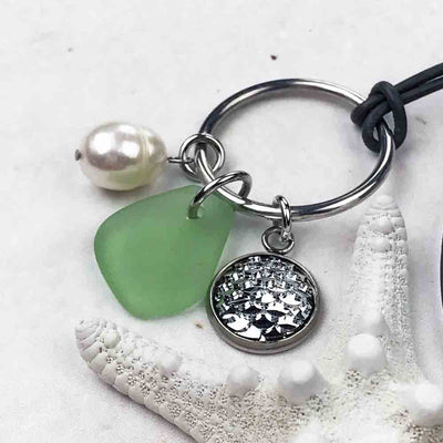 Silver Sparkle Mermaid Dreams Necklace with Seafoam Sea Glass & Genuine Pearl