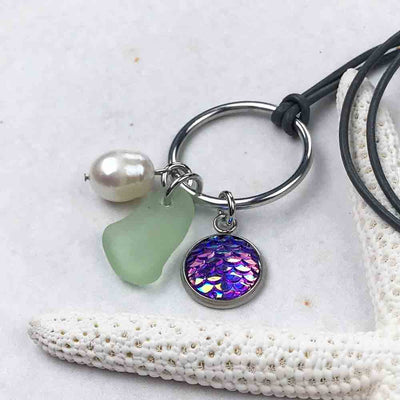 Mystic Rainbow Mermaid Dreams Necklace with Seafoam Sea Glass & Genuine Pearl