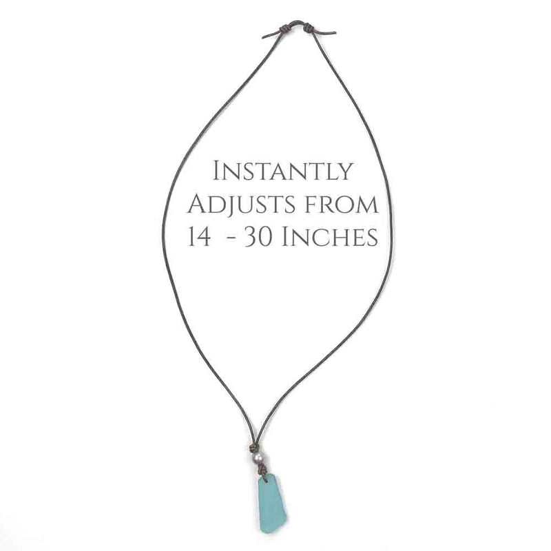 Epic Clear White Bottle Bottom Sea Glass Leather Necklace with Genuine Pearl | 